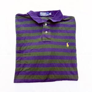 Polo Ralph Lauren Rugby Striped Navy Green Polo 3/4 Button Down Shirt Size XXL